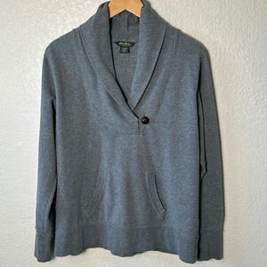 Eddie Bauer Womens XL Grey Pullover button Front kangaroo pocket Sweatshirt warm